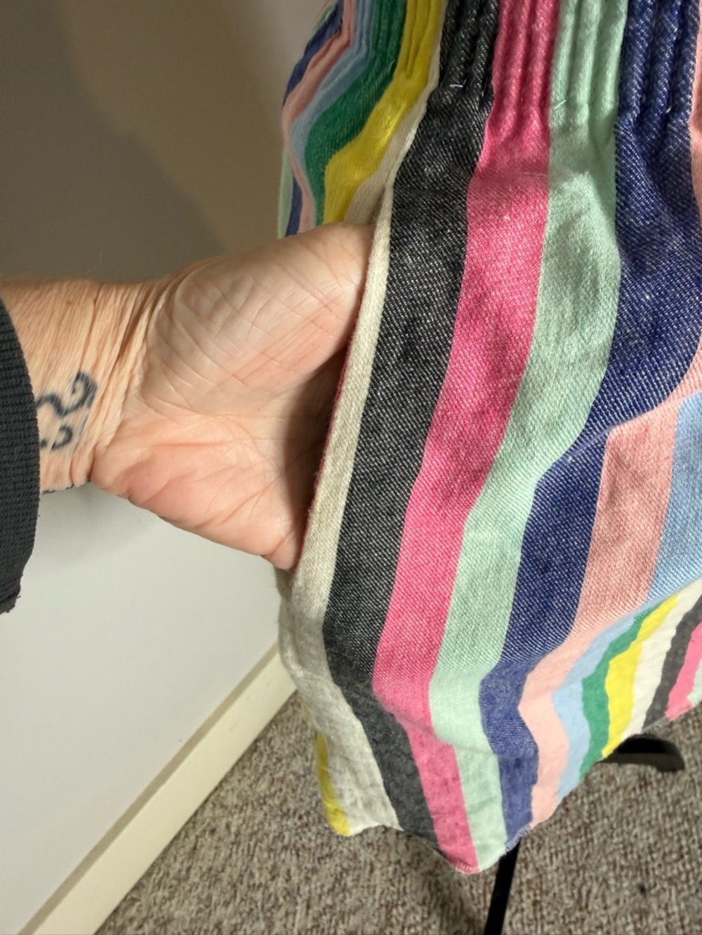 J. CREW FACTORY Linen Blend Rainbow Stripe Skirt Smocked Elastic Waist Pockets 8 - Picture 6 of 12